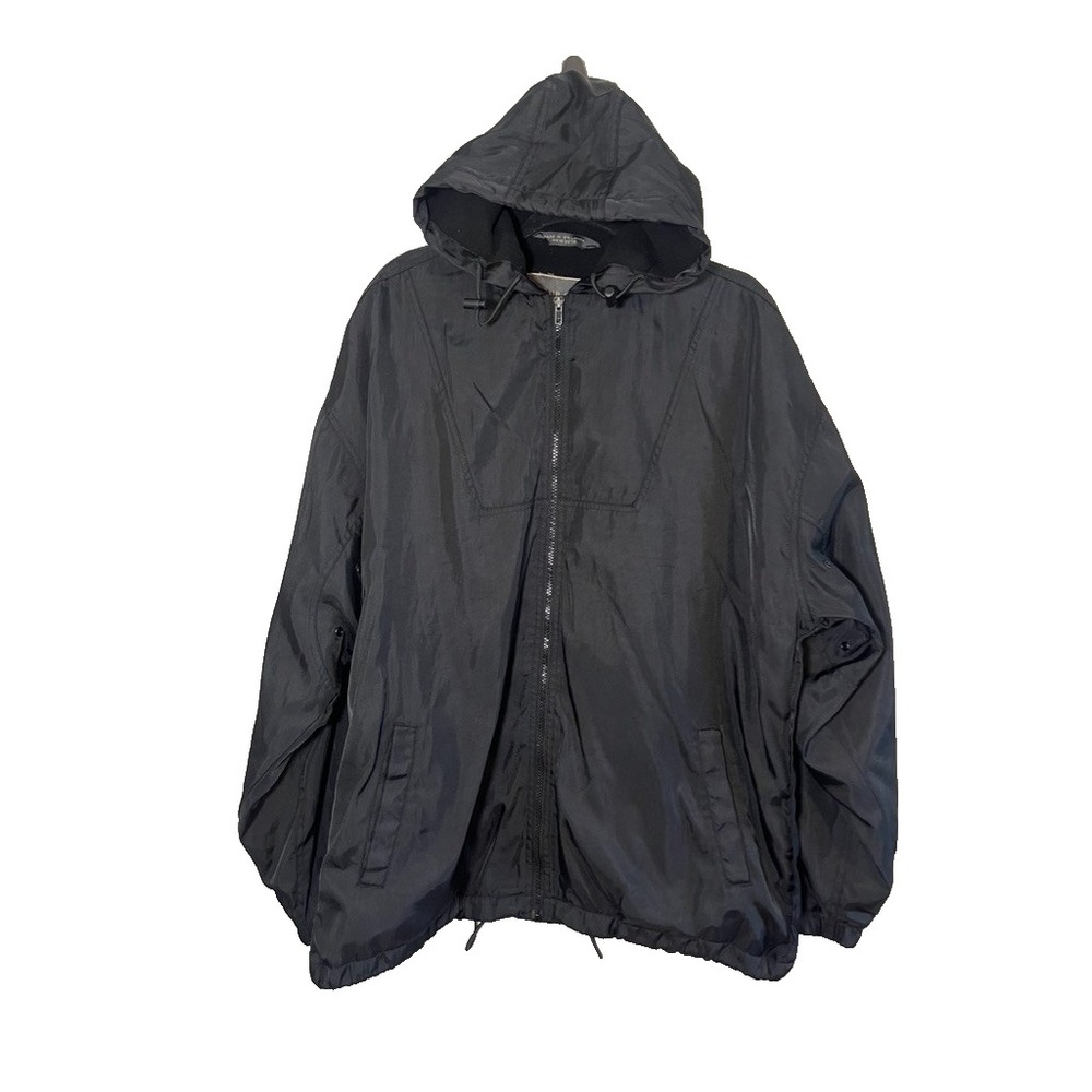 Vintage Natural Life Hooded Windbreaker Jacket Full Zip Black L Lagen Minimalist